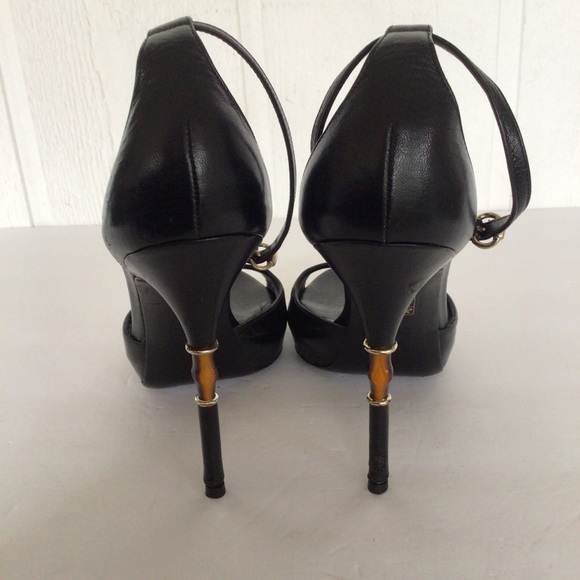 GUCCI BLACK LEATHER BAMBOO HEELS SIZE 39 - Picture 9 of 15